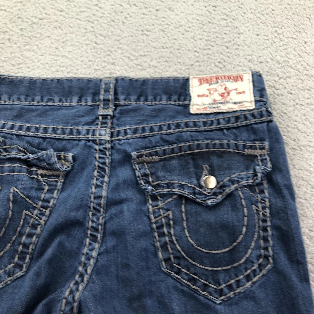 True Religion Jeans Mens 36x32 Blue Medium Wash Slim Skinny Flap Denim Pants